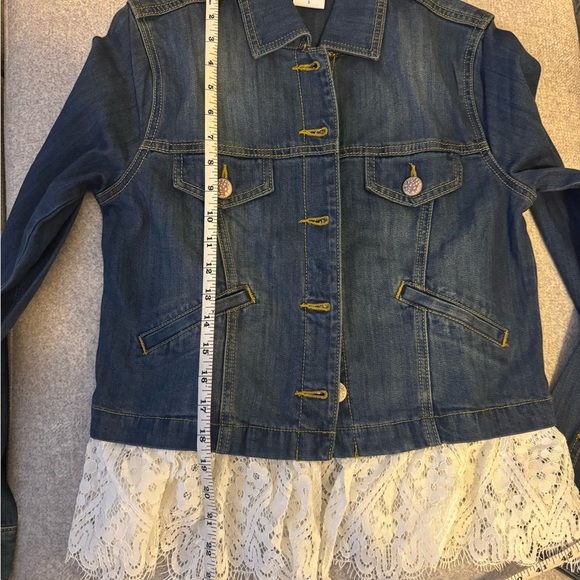 Cabi Blue Jean Jacket with White Lace Hem Casual - Picture 6 of 7